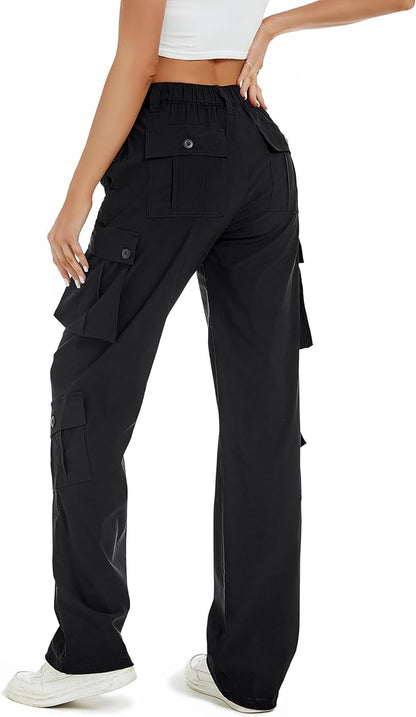 Women Pants High Waisted Cargo Pants Combat Military Wide Leg Casual Trousers 8 Pockets