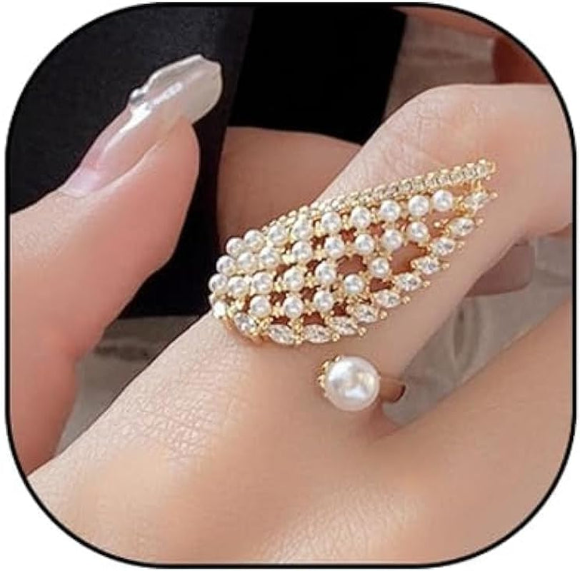 Vintage Pearl Ring Stacking Promise Pearl Rings Adjustable Open Finger Ring Trendy Personality Statement Jewelry for Women