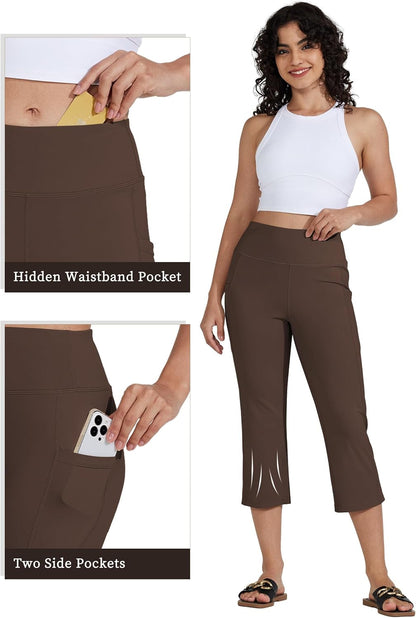 Women'S Yoga Capris Pants High Waist Leggings Crop Athletic Exercise Workout Capris Straight Leg 21"