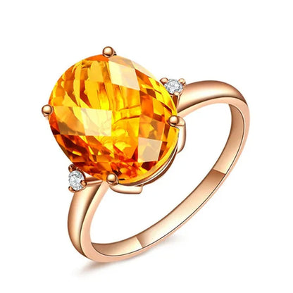 Simple Copper Plated 18k Golden  Citrine Water Drop Pendant Necklace Oval Claw Set Ear Hook Earrings Open-End Ring Flower Petal Inlaid Zircon Bracelets Jewelry Set for Elegant Women