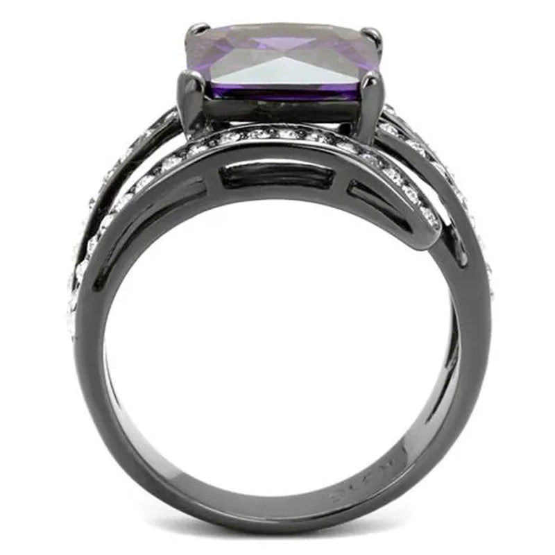 Women's Stainless Steel 316 Rose Gold Princess Cut Champagne or Gray & Amethyst Zirconia Cocktail Ring Size 5-10