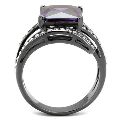 Women's Stainless Steel 316 Rose Gold Princess Cut Champagne or Gray & Amethyst Zirconia Cocktail Ring Size 5-10