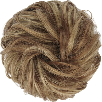 Messy Bun Hair Piece - Elastic Wavy Curly Hair Bun Scrunchies Extensions Synthetic Chignon Hairpieces for Women Girls, Brown & Blonde 1 PCS