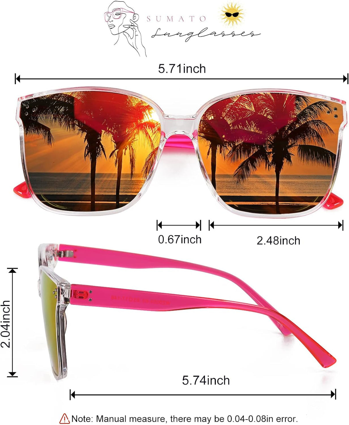 Sunglasses Womens, Oversized Pink Sunglasses for Women with Trendy Mirrored Lens UV400 Blocking