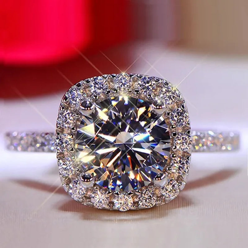 Simple and elegant ladies exquisite jewelry silver-plated 1ct round cut diamond ring princess proposal ring anniversary promise birthday gift ring (size 5-12)