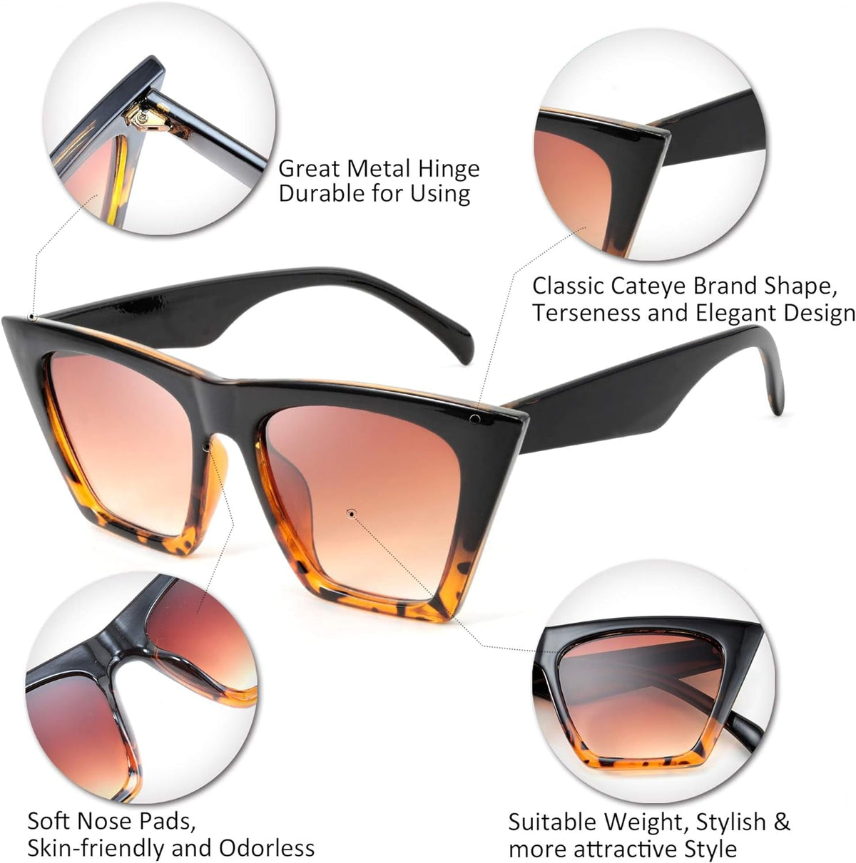 Vintage Square Cat Eye Sunglasses Women Trendy Cateye Sunglasses B2473