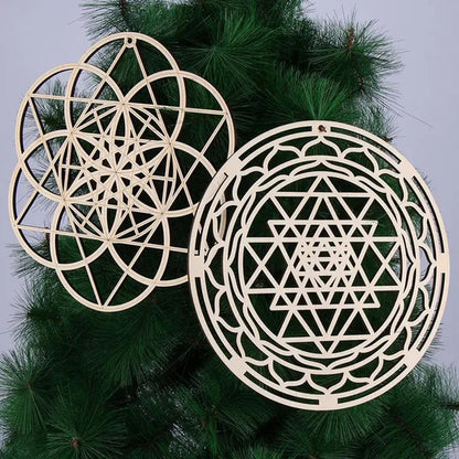 1 PC Making Sacred Geometry Ornament Laser Cut Handmade Coasters Wood Wall Art Home Decor Wooden Wall Sign Flower Of Life Energy Mat Flower of Life Shape Slice Wood Base
