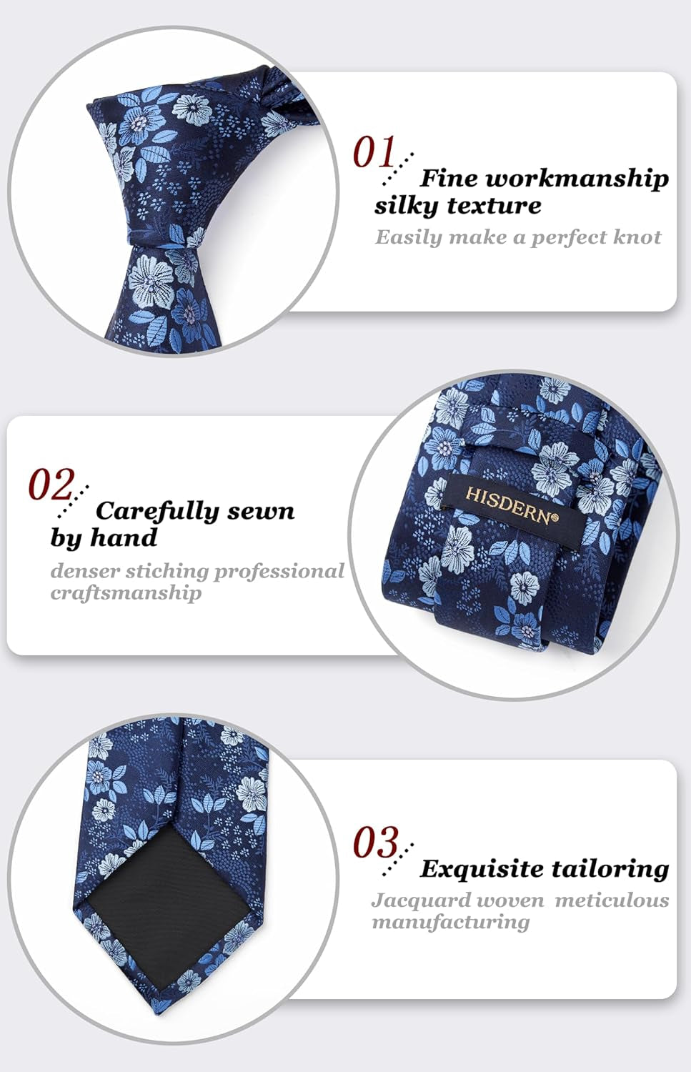 Extra Long Ties for Men Classic Floral Tie and Pocket Square Elegant Silk Necktie Handkerchief Set Wedding Party