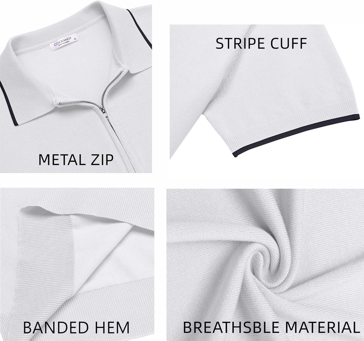 Men'S Zipper Polo Shirt Casual Knit Short Sleeve Polo T Shirt Classic Fit Shirts