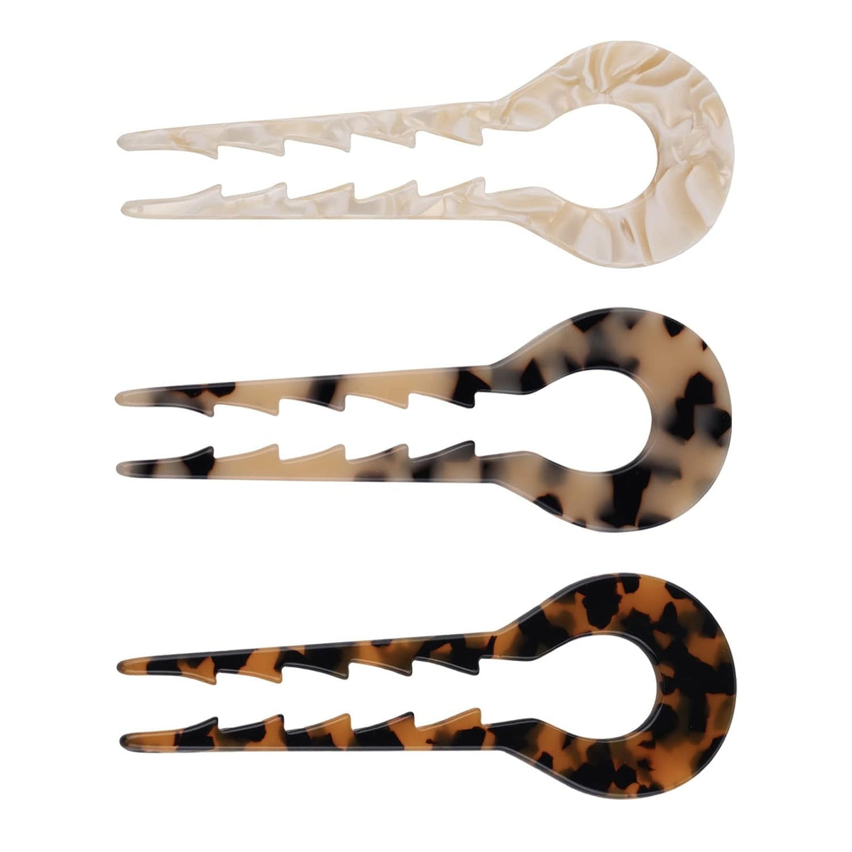 5.3Inch U Shaped Acetate 2 Prong Bun French Pin, Hair Fork for Women(Pack of 3)