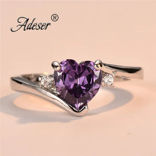 Heart Cut 5ct Amethyst Purple Crystal Zircon 925 Silver Ring Jewelry Gift Size 5-11