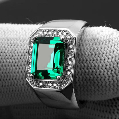 Business Men Natural Sapphire Emerald Ring Fashion 925 Sterling Silver Birthstone Rings Engagement Wedding Jewelry