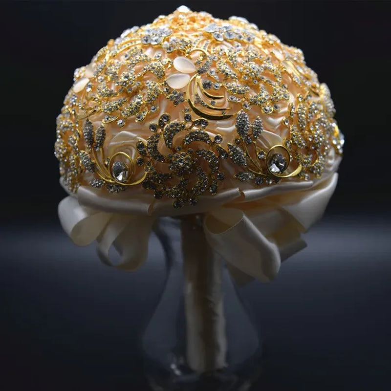 18CM Luxury Full Diamond Wedding Bouquet Shiny Crystal Brooch Bridal Bouquet Satin Ribbon Roses Wedding Flowers Bride Holding Flowers