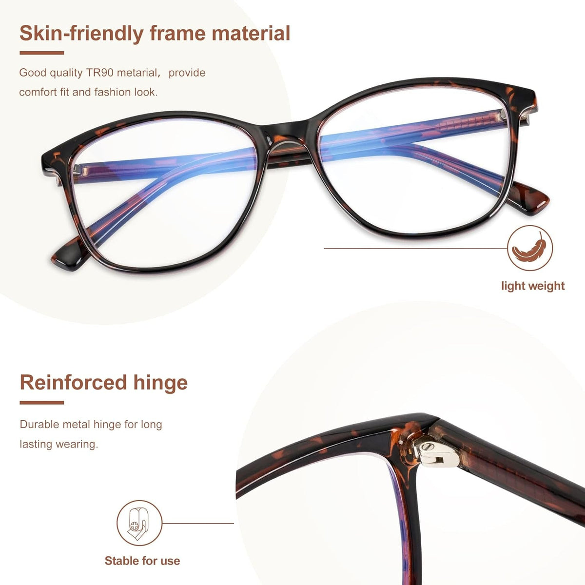 Blue Light Blocking Glasses Anti Eyestrain UV Glare Blue Light Glasses for Women TV Phone Computer Gaming Eyeglasses (Demi)