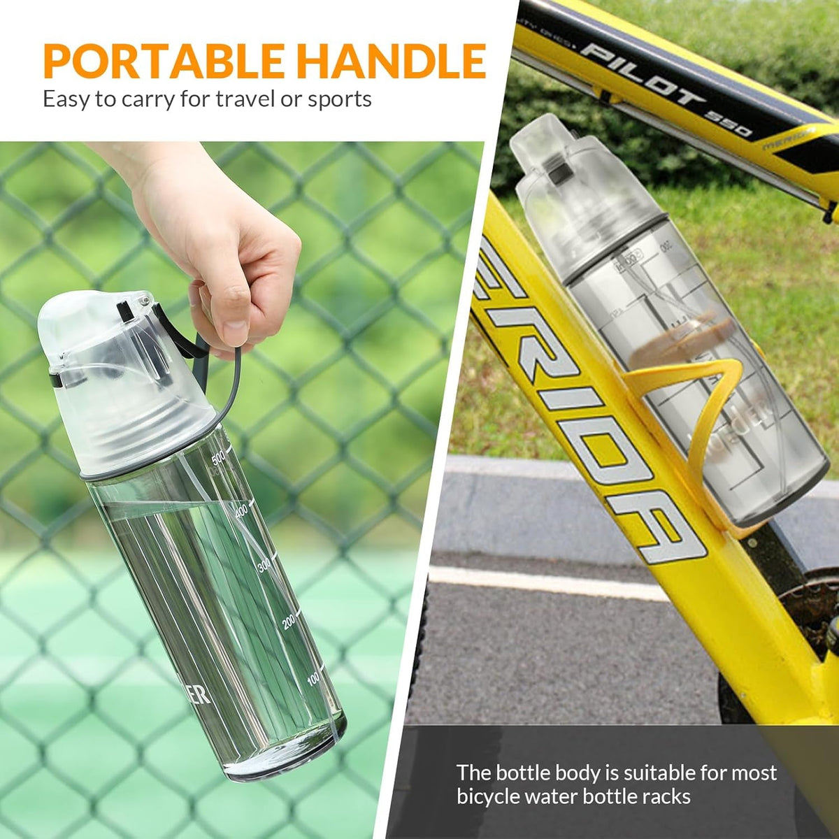 Water Bottle 16 OZ, Tritan Water Bottle with Mister, 2 in 1 Water Spray Bottle Bpa-Free&Leak-Proof, Sports Water Bottle with Flexible Handle for Fitness, Gym, Camping and Outdoors (1 Pack)