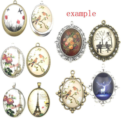 10 Pendant Trays, 30X40Mm, Blank Oval Cabochons Base Setting Bezel Frame Metal Cameo for Photo Pendant Jewelry Making (Antique Silver-Hm278)