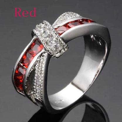 2016 Size 6-10 Black Sapphire Corssed CZ Wedding Rings Women's White Gold Filled Band