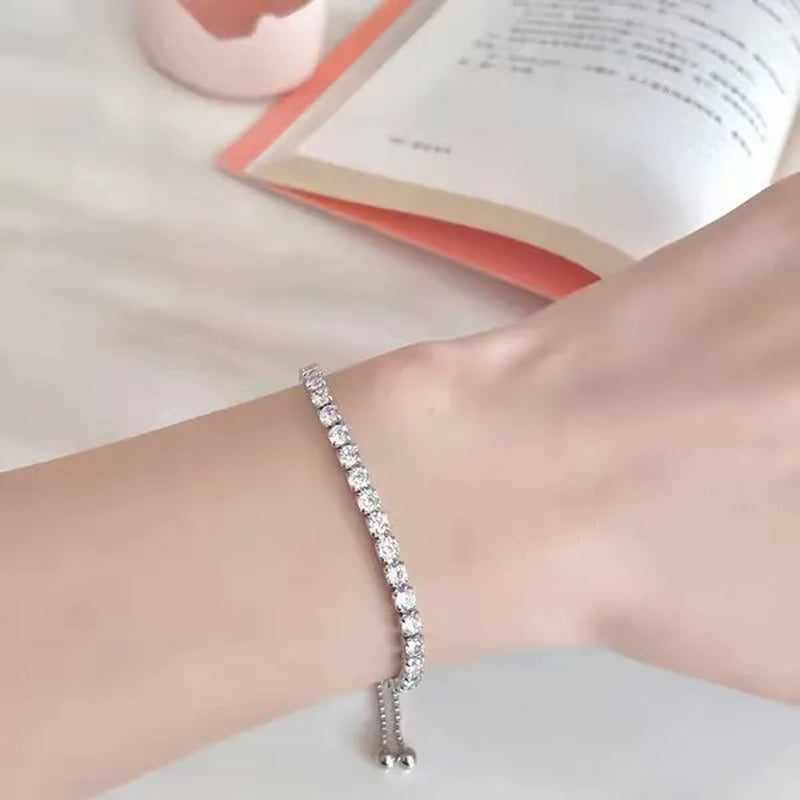 New Exquisite Women's Fashion Golden Silver Luxury Crystal Diamond Bracelet Temperament Personality Size Adjustable Bracelet Jewelry Gift
