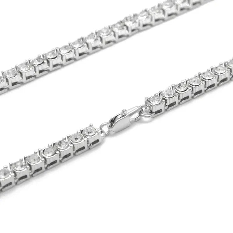 Fashion Gold Silver Color Hiphop Chain Necklace Luxury CZ Iced Out Cuban Rhinestone Tennis Hip Hop Necklace For Men Jewelry