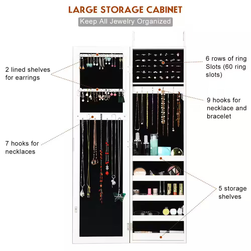 Door Mounted Mirrored Jewelry Cabinet Storage Organizer