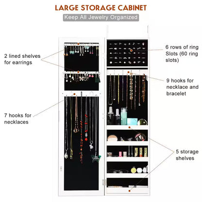 Door Mounted Mirrored Jewelry Cabinet Storage Organizer