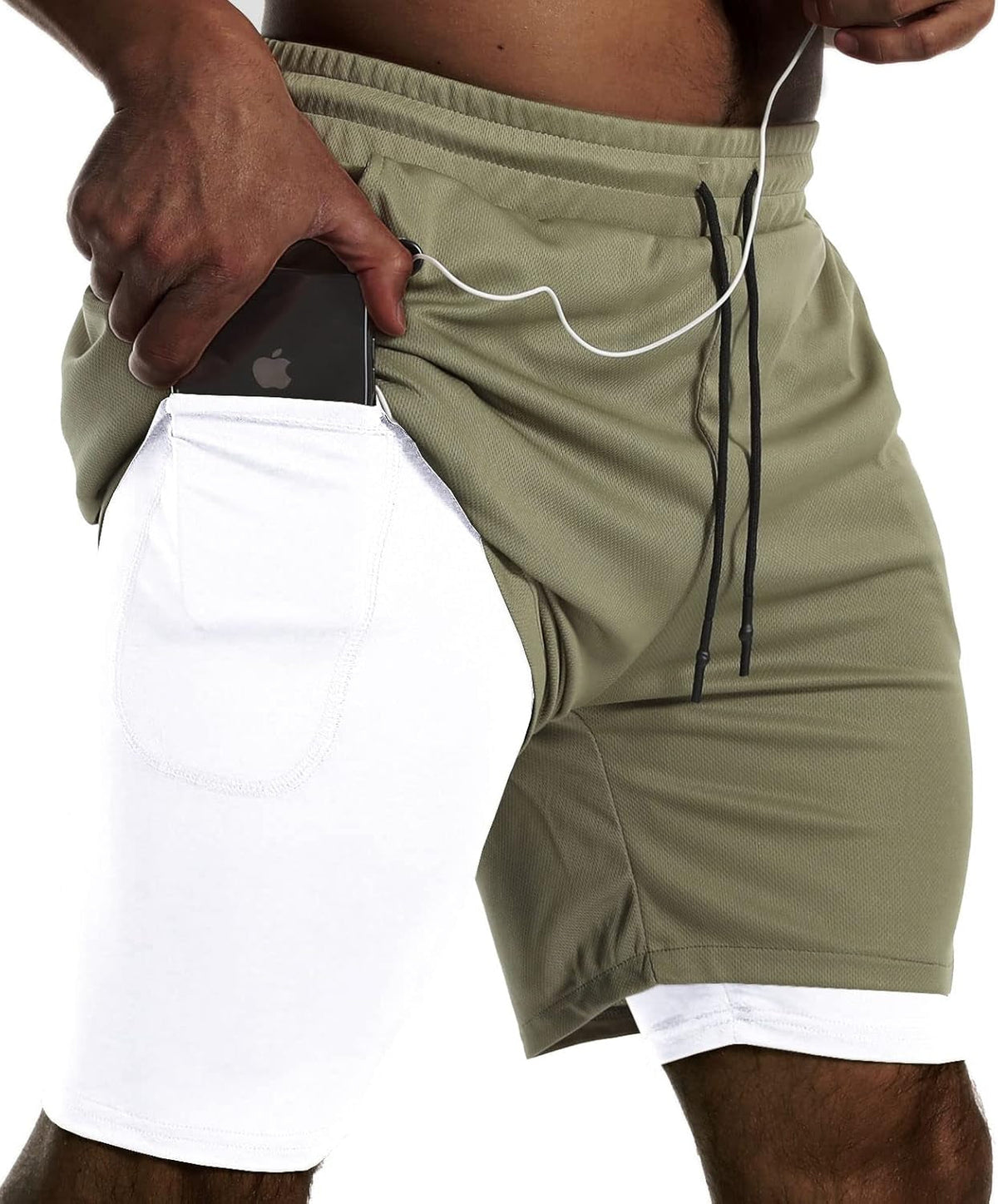 Mens 2 in 1 Running Shorts Quick Dry Gym Athletic Workout Shorts with Compression Liner