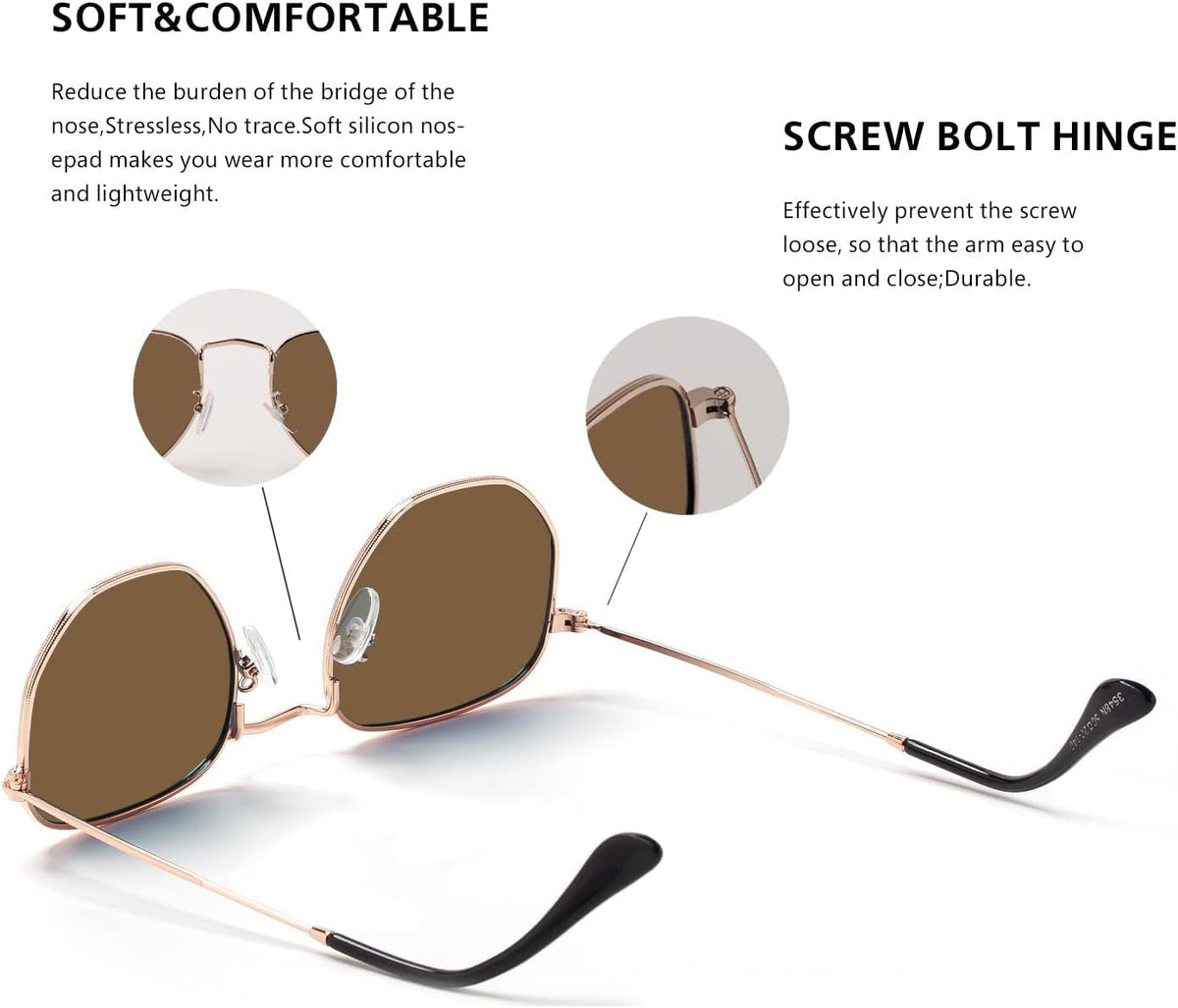 Hipster Hexagonal Polarized Sunglasses Men Women Geometric Square Small Vintage Metal Frame Retro Shade Glasses