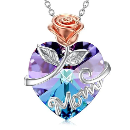Love Heart Necklace for Women I Love You Mom Pendant Necklaces Crystal Diamond Mother's Day Necklace Gifts Fashion Jewelry