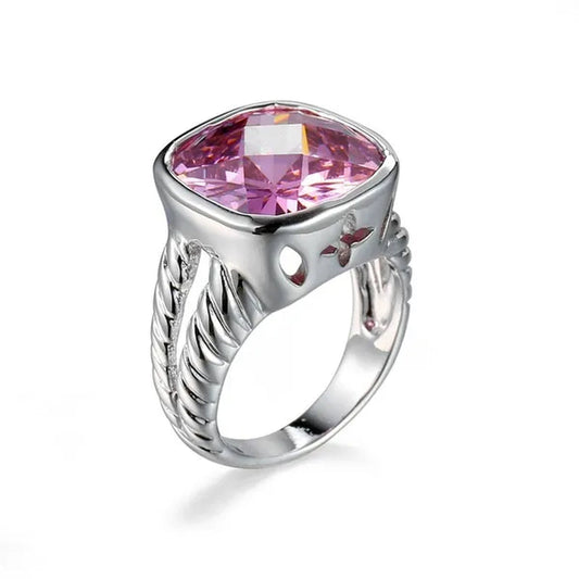 Fashion Women 925 Sterling Silver Natural  Pink Ruby Gemstone Engagement Ring