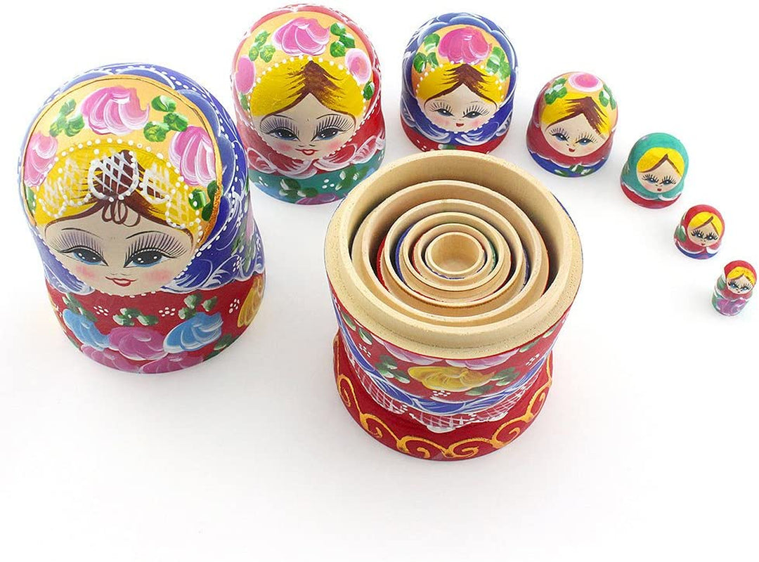 Russian Nesting Dolls Wood Matryoshka Stacking Set of 7 Handmade Toys for Children Kids Adults Easter Mother'S Day Birthday Christmas Halloween Home Room Decoration Gift