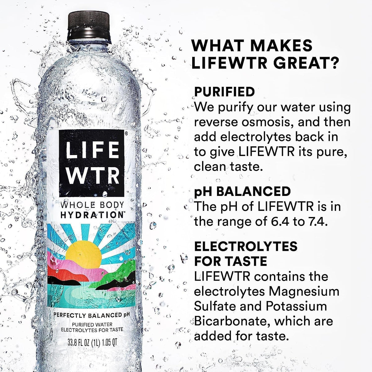 Premium Purified Water Ph Balanced with Electrolytes, 100% Recycled Plastic Bottles, 16.9 Fl Oz Bottles, 500Ml (Pack of 12)