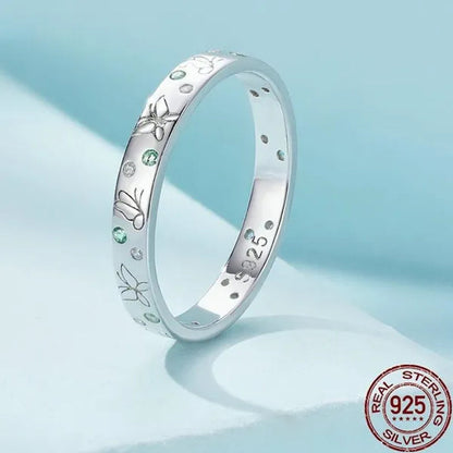 Original Ring 925 Sterling Silver Green Zircon Butterfly Fashion Ring for Women