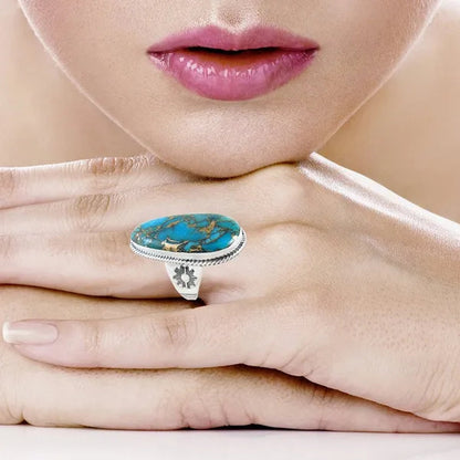 Turquoise Ring Sterling Silver 925 with Genuine Turquoise Size 6 to 11