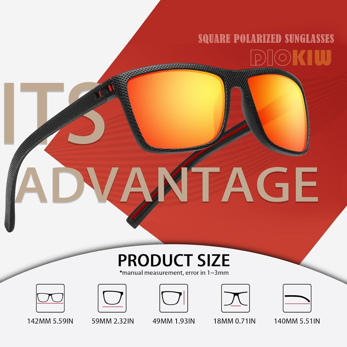 Square Polarized Sunglasses for Men Vintage Style Driving Travel Sun Glasses Lightweight Frame UV Protection Goggles