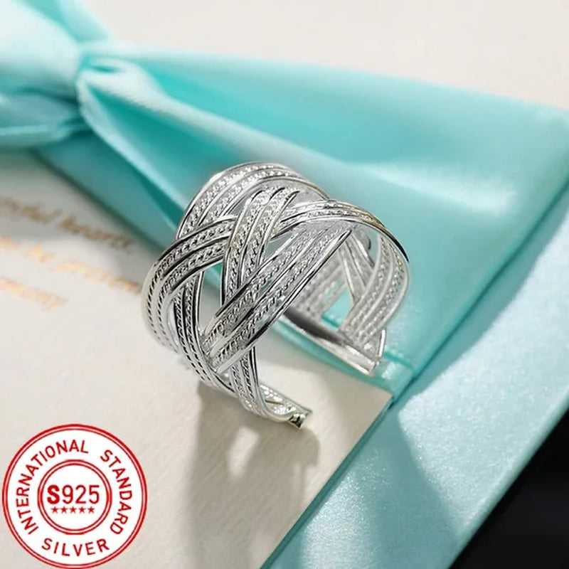 Charm 925 Sterling Silver Rings for Women Adjustable Fashion Retro Wedding Party Christmas Gifts High Quality Jewelry