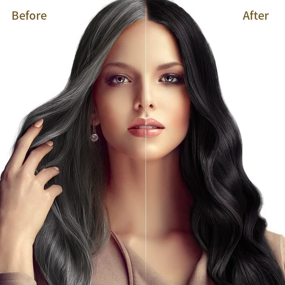 MEIDU Black Hair Dye Shampoo for Gray Hair, Semi-Permanent Hair Color Shampoo for Women and Men, Herbal and No Ammonia, 3 in 1-100% Grey Coverage(16.9 Fl Oz)