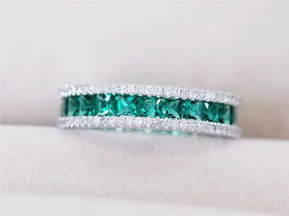 Luxurious  Silver Natural Gemstones Emerald And White Sapphire Wedding Birthstone Bride Engagement Anniversary Brand Ring Jewelry Size 6 7 8 9 10