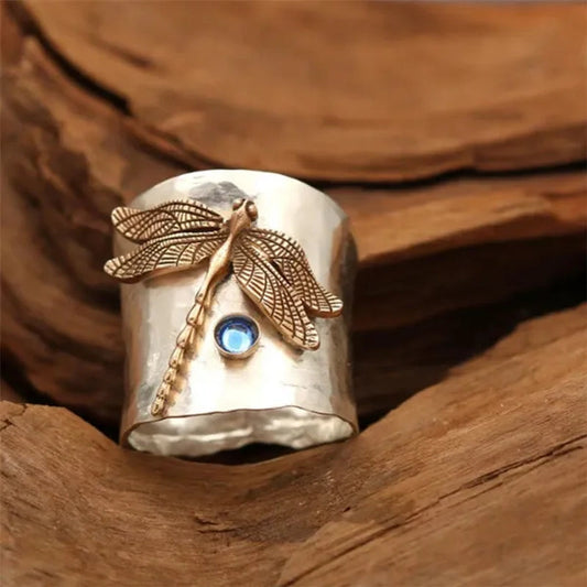 Punk Jewelry with A Unique Steam Victorian Style Twist Ring  Dragonfly Ring September Birthstone Sapphire