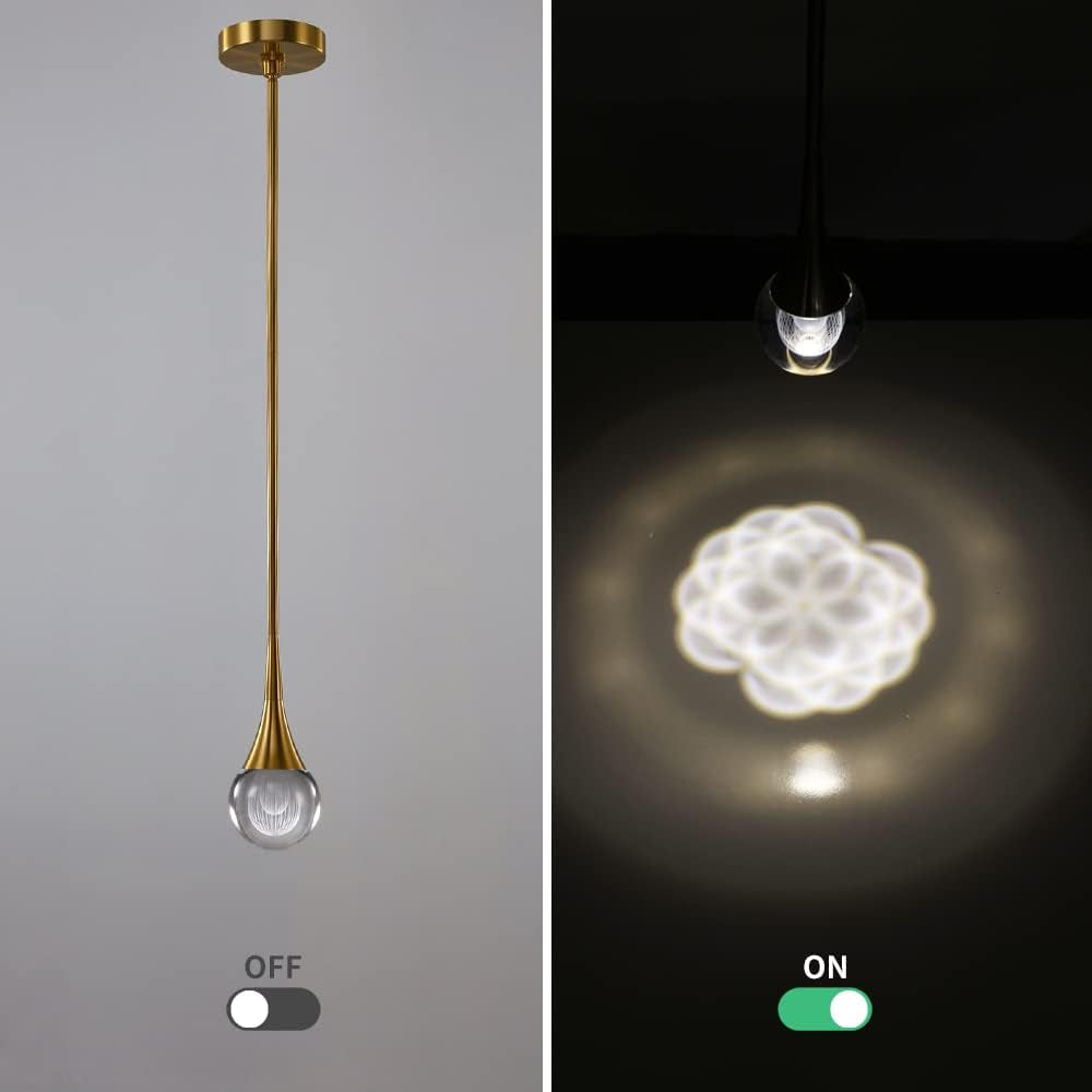 Pendant Light Fixtures 1-Light Mini Pendant Lighting for Kitchen，Gold Globe Pendant LED Light Fixture，Teardrop Crystal Pendant Light for Bedroom Dining Room Bar