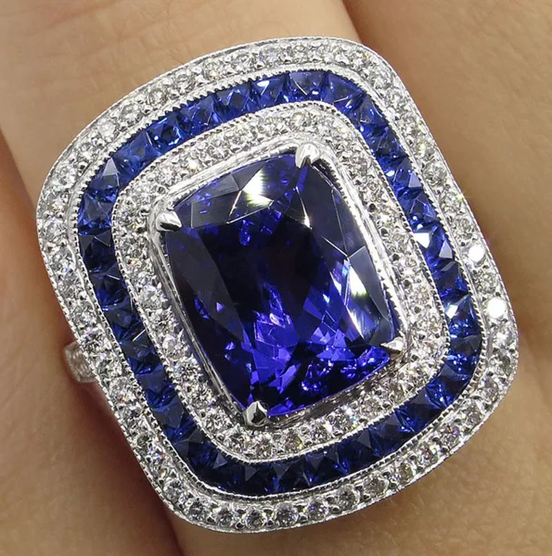 Women Wedding Jewelry 925 Sterling Silver 2.12 CT  Blue Sapphire Ring