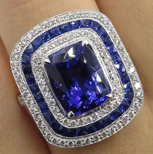 Women Wedding Jewelry 925 Sterling Silver 2.12 CT  Blue Sapphire Ring
