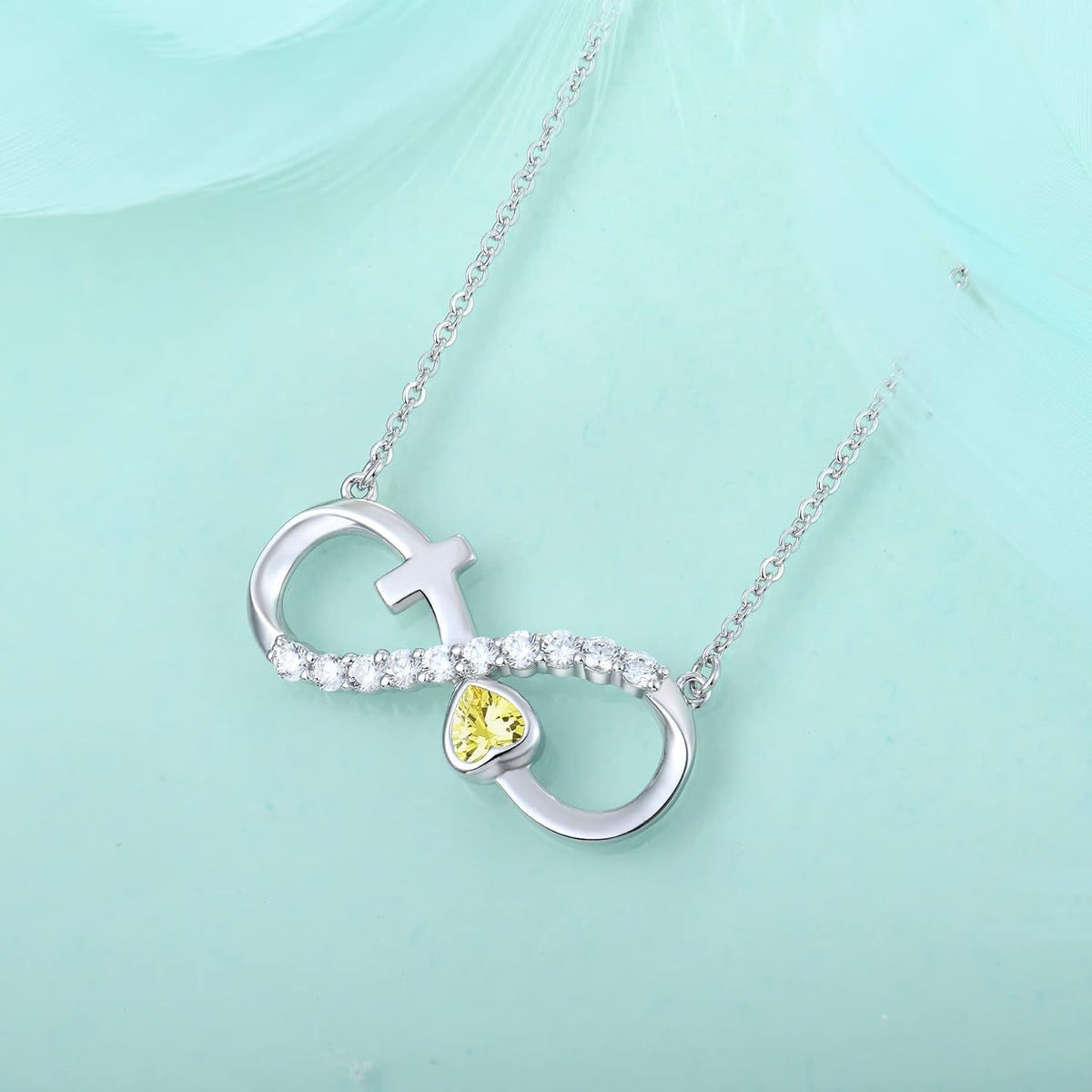 Infinity Necklace for Women 925 Sterling Silver Heart Crucifix Pendant Birthstones Jewelry