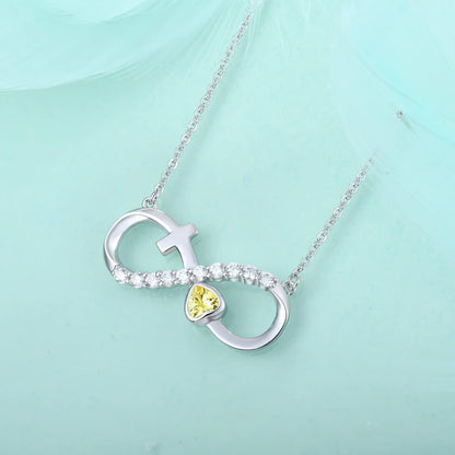 Infinity Necklace for Women 925 Sterling Silver Heart Crucifix Pendant Birthstones Jewelry