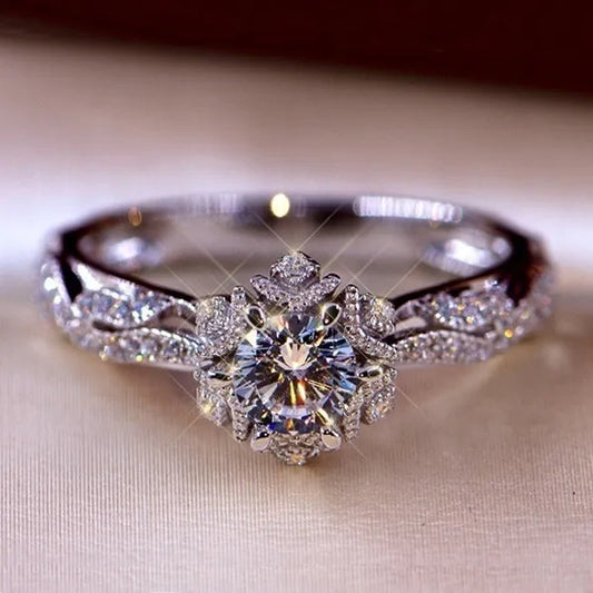 Dazzling beautiful women's fashion exquisite jewelry white Rhinestone Zircon ring romantic bride princess engagement wedding ring anniversary gift jewelry size US4-12