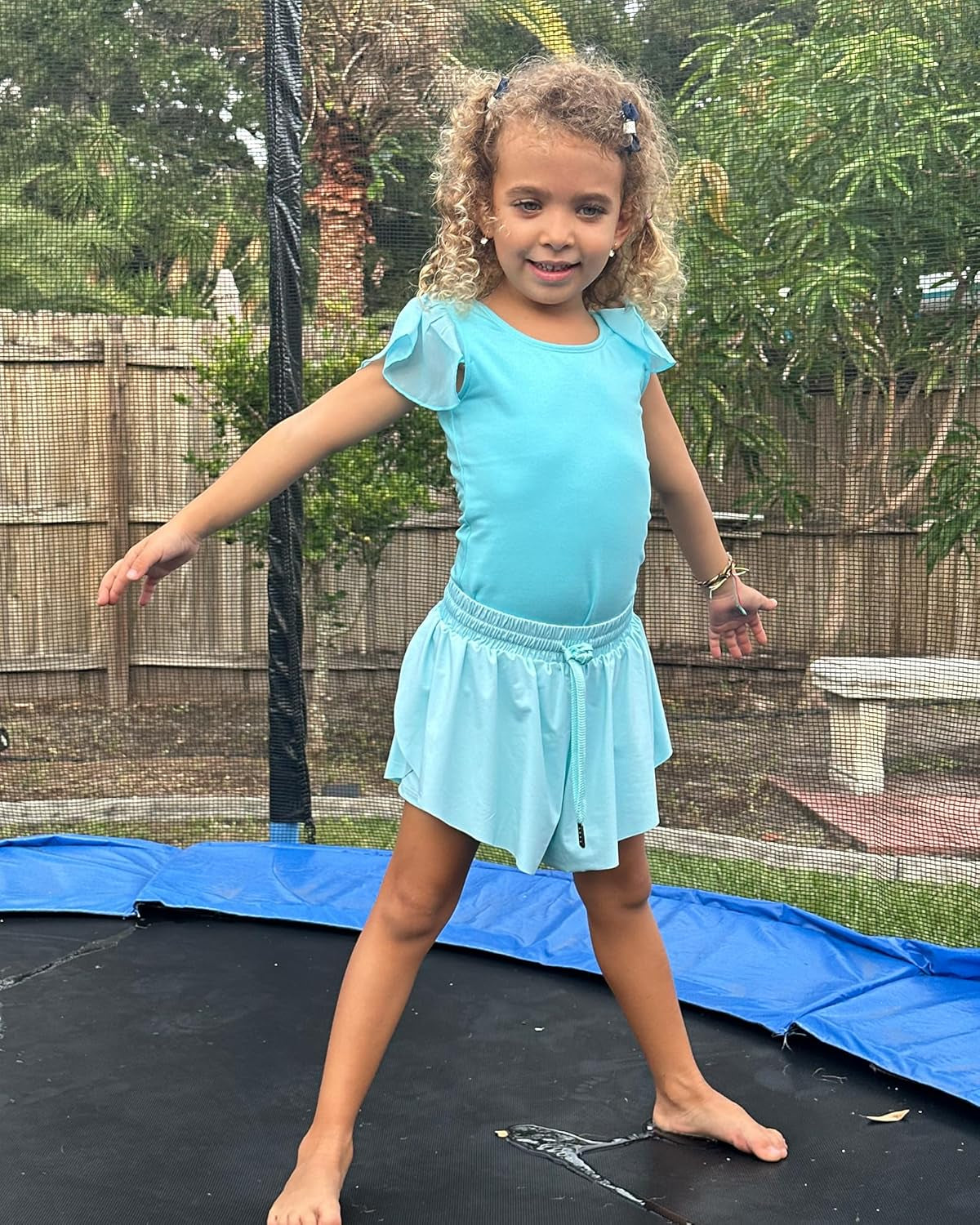 Girls Flowy Shorts with Pockets Athletic Running Skirt High Waist Butterfly 2 in 1 Sports Short 5-16 Years