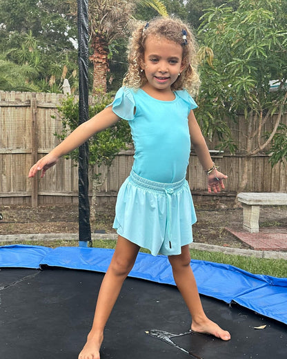 Girls Flowy Shorts with Pockets Athletic Running Skirt High Waist Butterfly 2 in 1 Sports Short 5-16 Years