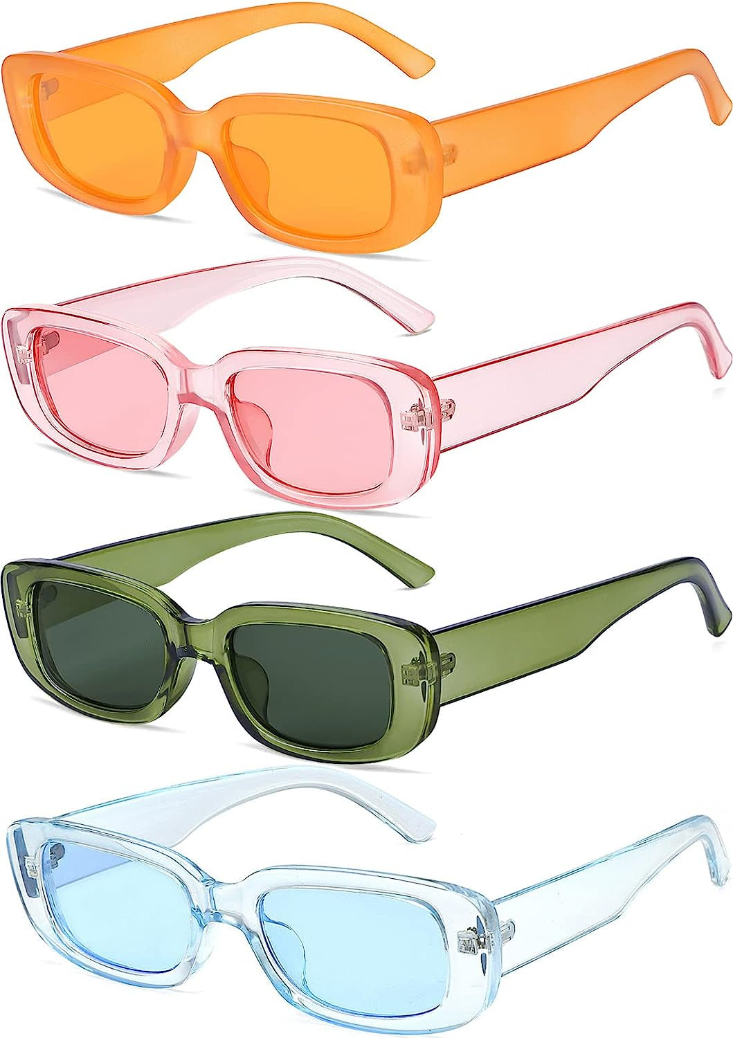 4 Pieces Retro Vintage Sunglasses Small Square Rectangle 90s Glasses Trendy Y2K for Women Aesthetic Accessories