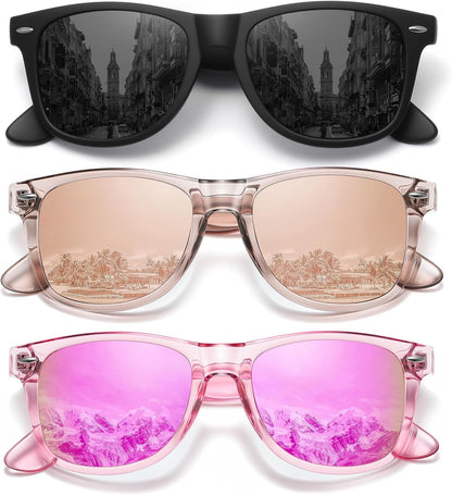Polarized Sunglasses for Women Men Classic Retro Trendy Driving Sun Glasses UV400 Protection (3 Pack)