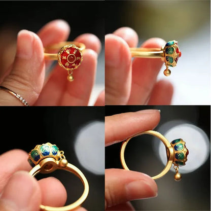 Buddhism Lotus Rotating Ring Buddhist Tibetan Prayer Wheel Mantra Finger Ring YVO