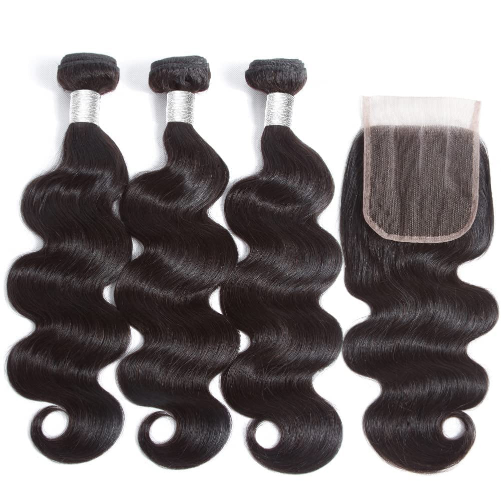 Body Wave Human Hair Bundles (24/26/28+20Inch, Bundles +Three Part Closure)…
